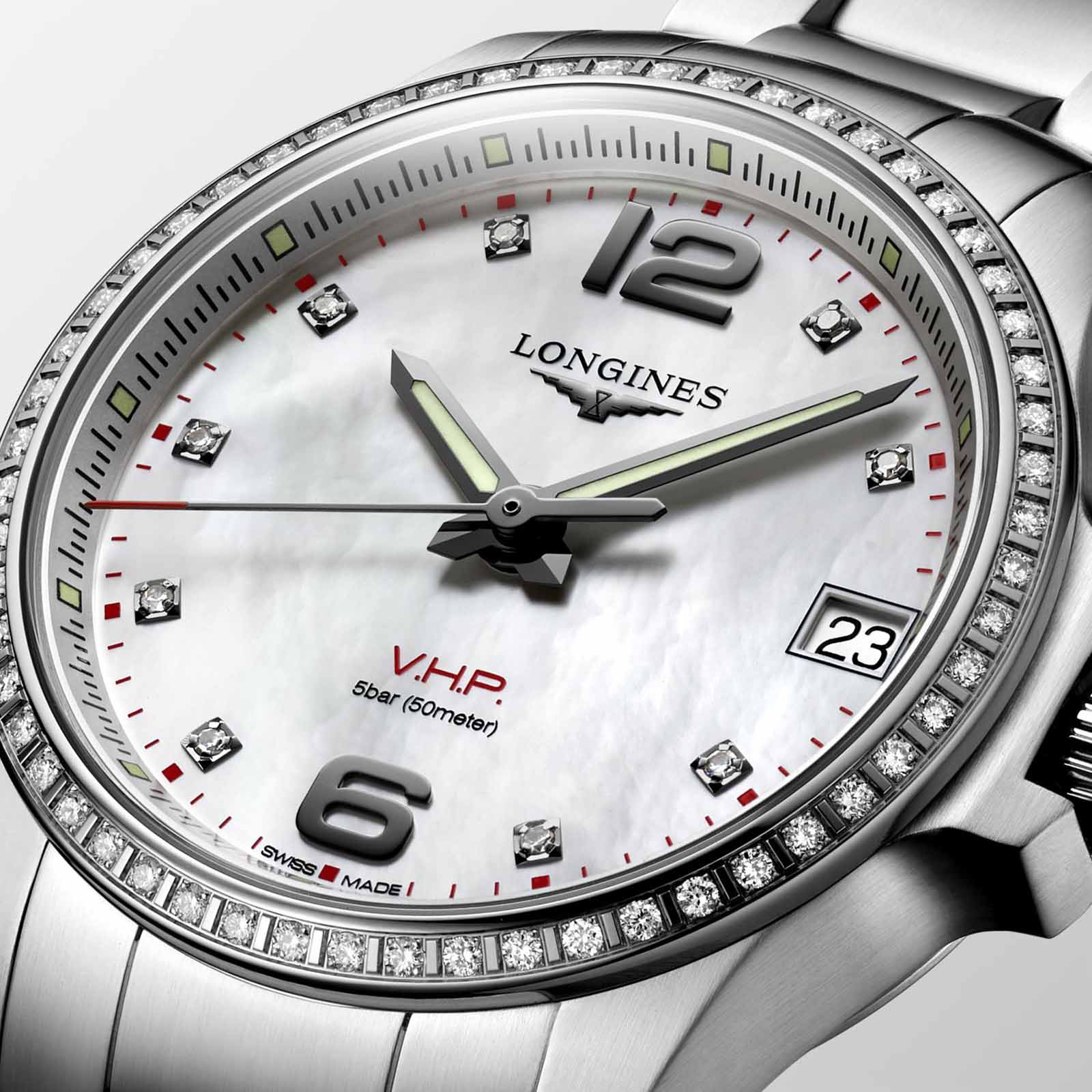 Longines Longines Conquest V.H.P. L3.316.0.87.6, conquest v.h.p. швейцария женские часы на браслете нержавеющая сталь боковой вид